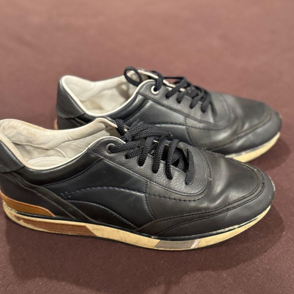 Zara black leather retro runner